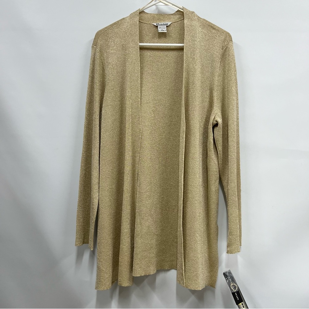 NWT Nygard Collection L 14-16 Gold Metallic Shimmer open front jacket cardigan